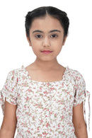 Girls Printed Tie-Up Sleeve Top – White