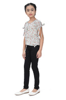 Girls Printed Tie-Up Sleeve Top – Green