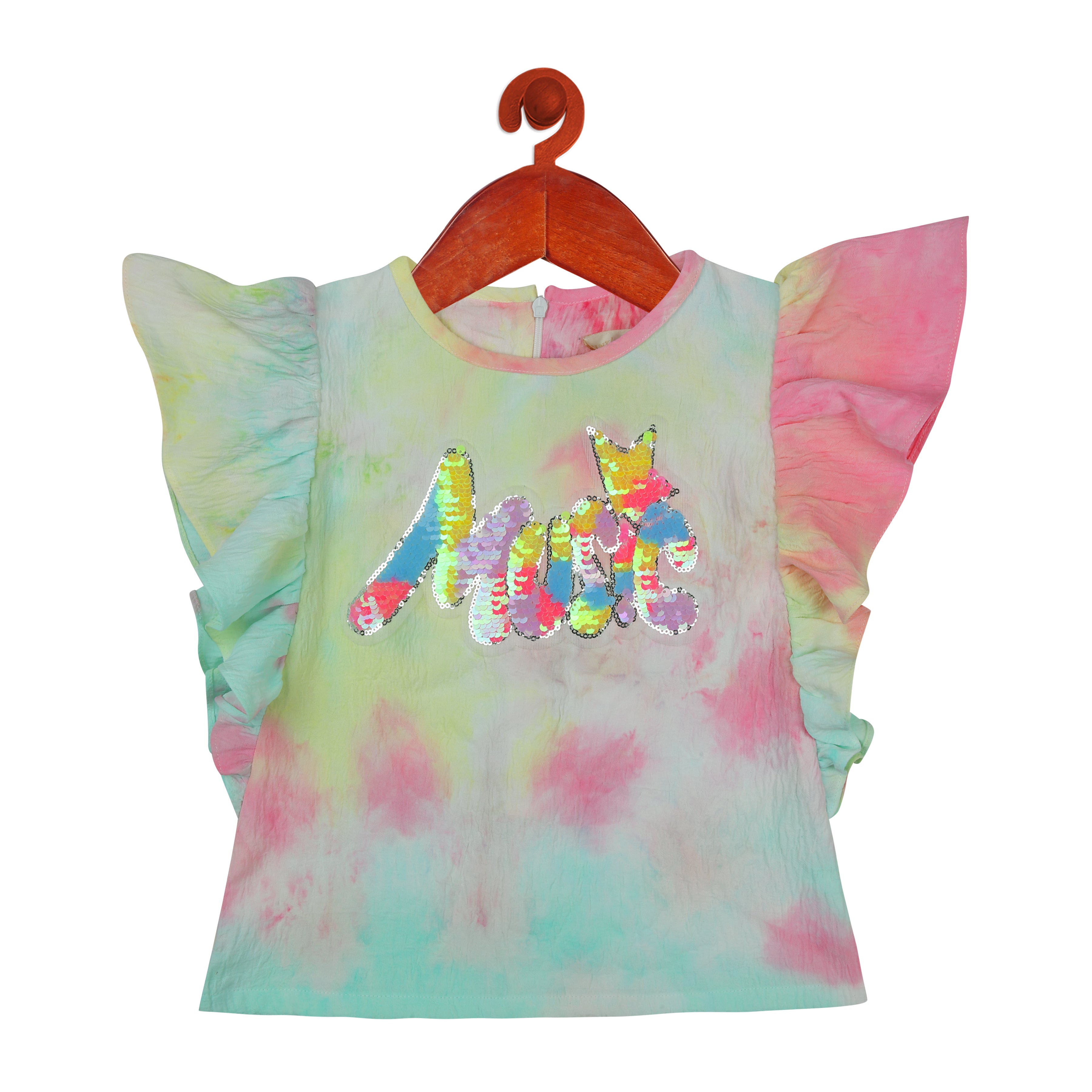 Girls Tie-Dye Frill Sleeve Top – Multicolor