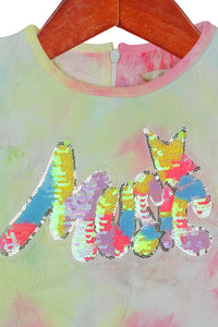 Girls Tie-Dye Frill Sleeve Top – Multicolor