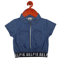 Girls Zipper Denim Top – Blue