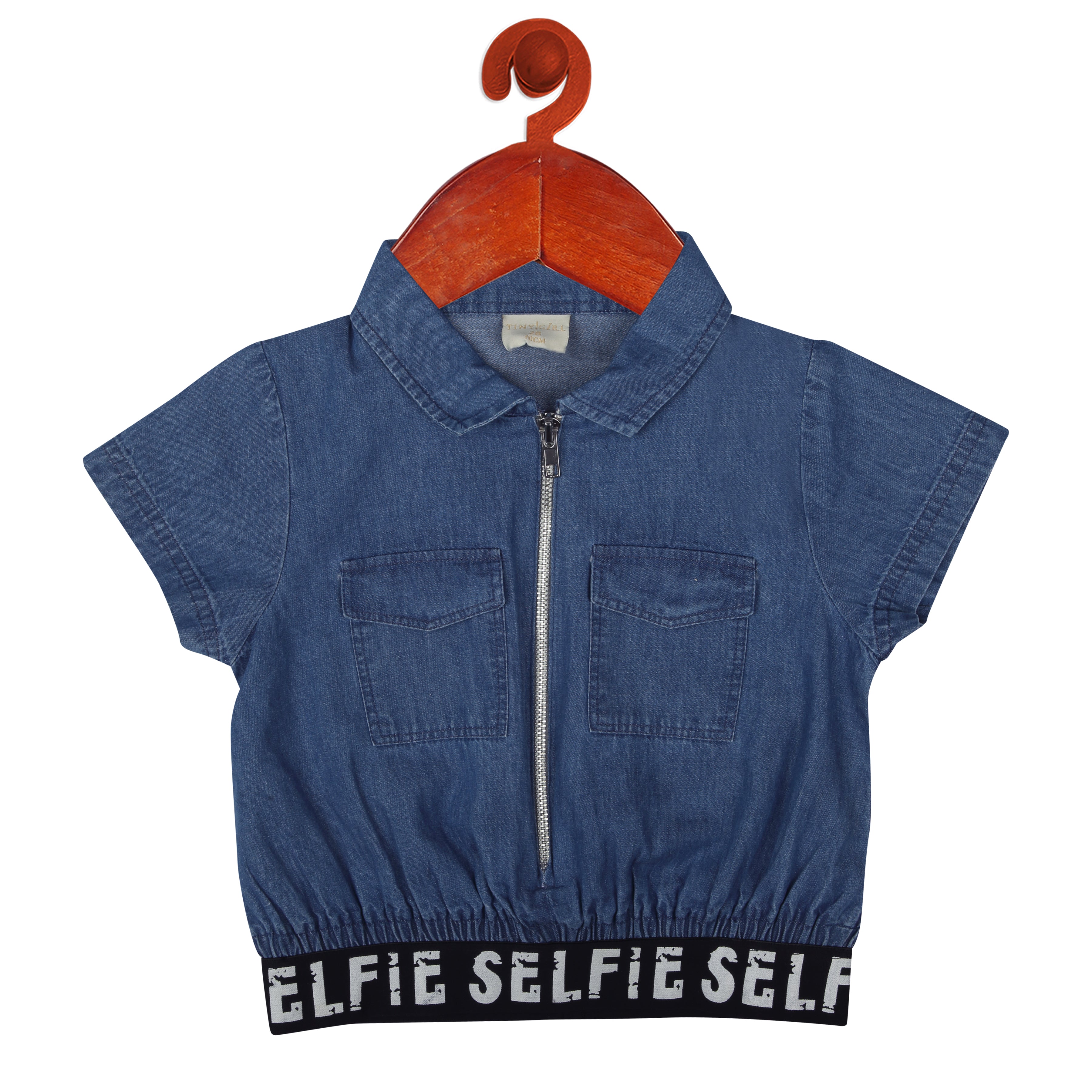 Girls Zipper Denim Top – Blue