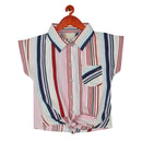 Girls Striped Front Tie Casual Top – Red & White