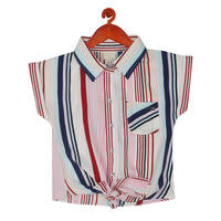 Girls Striped Front Tie Casual Top – Red & White