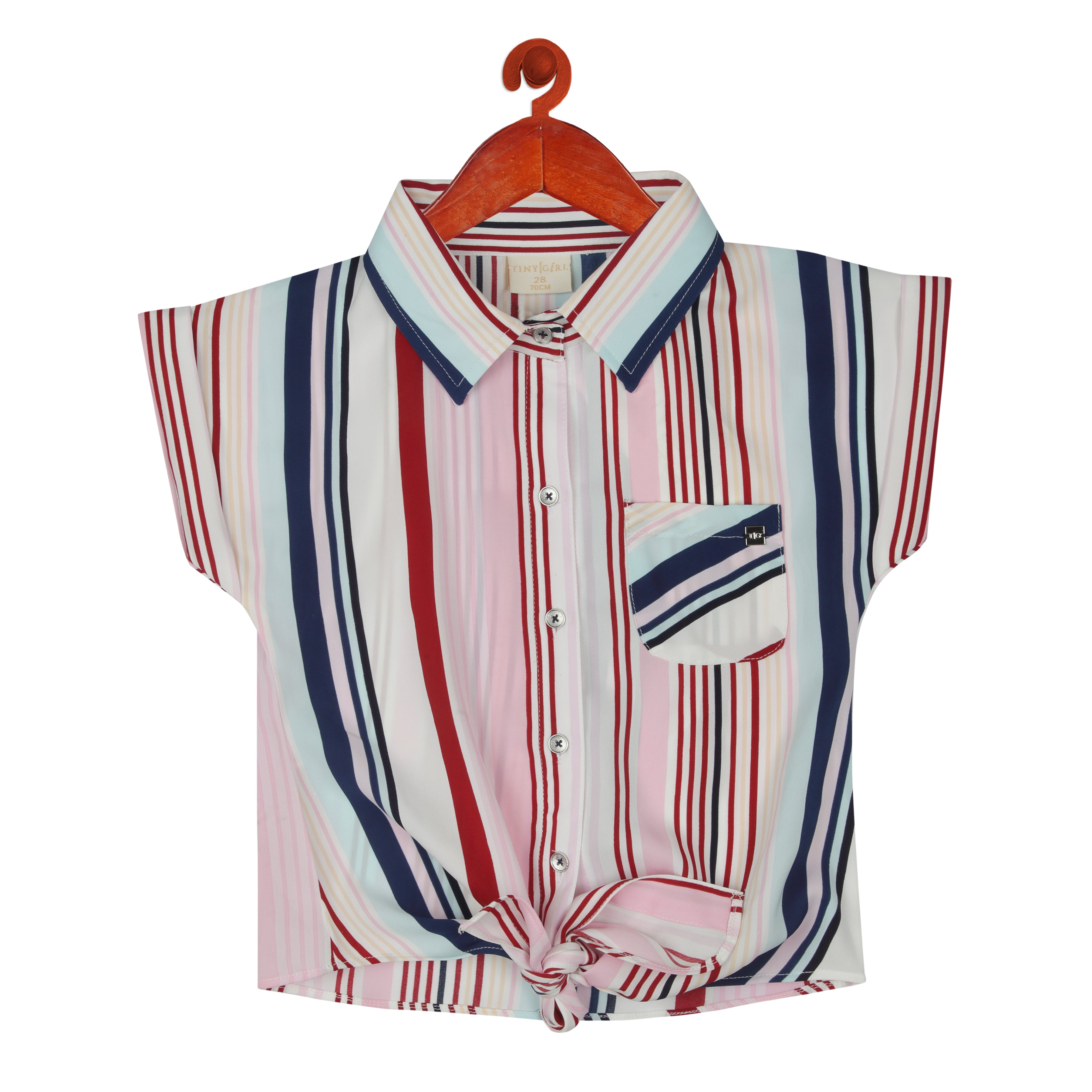 Girls Striped Front Tie Casual Top – Red & White