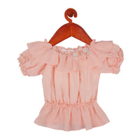 Peach Ruffle Sleeve Party Top for Girls