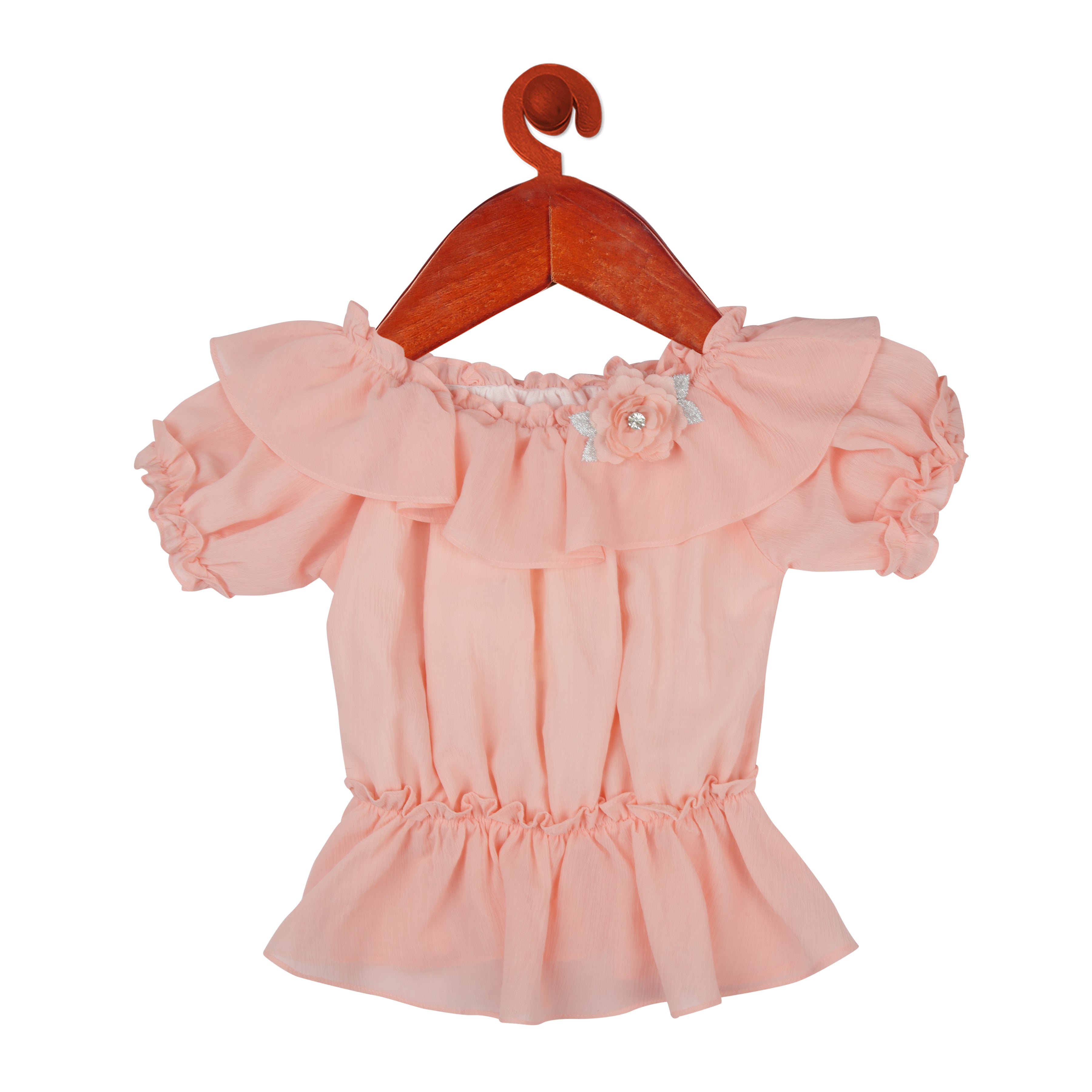 Peach Ruffle Sleeve Party Top for Girls