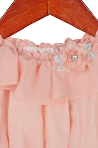 Peach Ruffle Sleeve Party Top for Girls