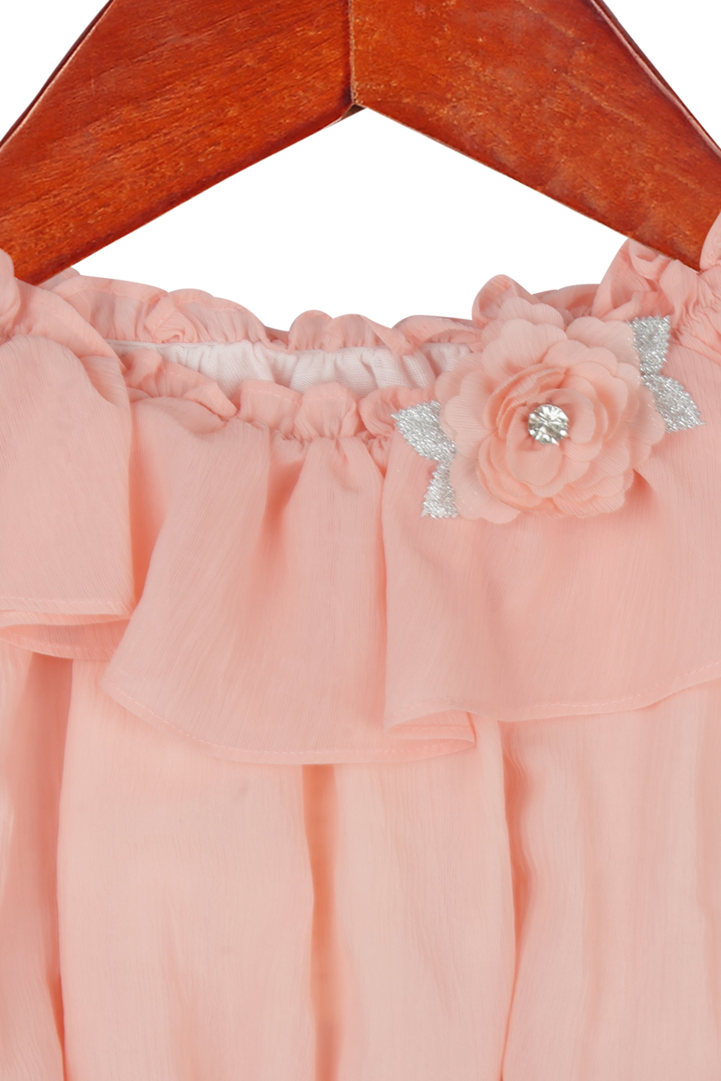 Peach Ruffle Sleeve Party Top for Girls