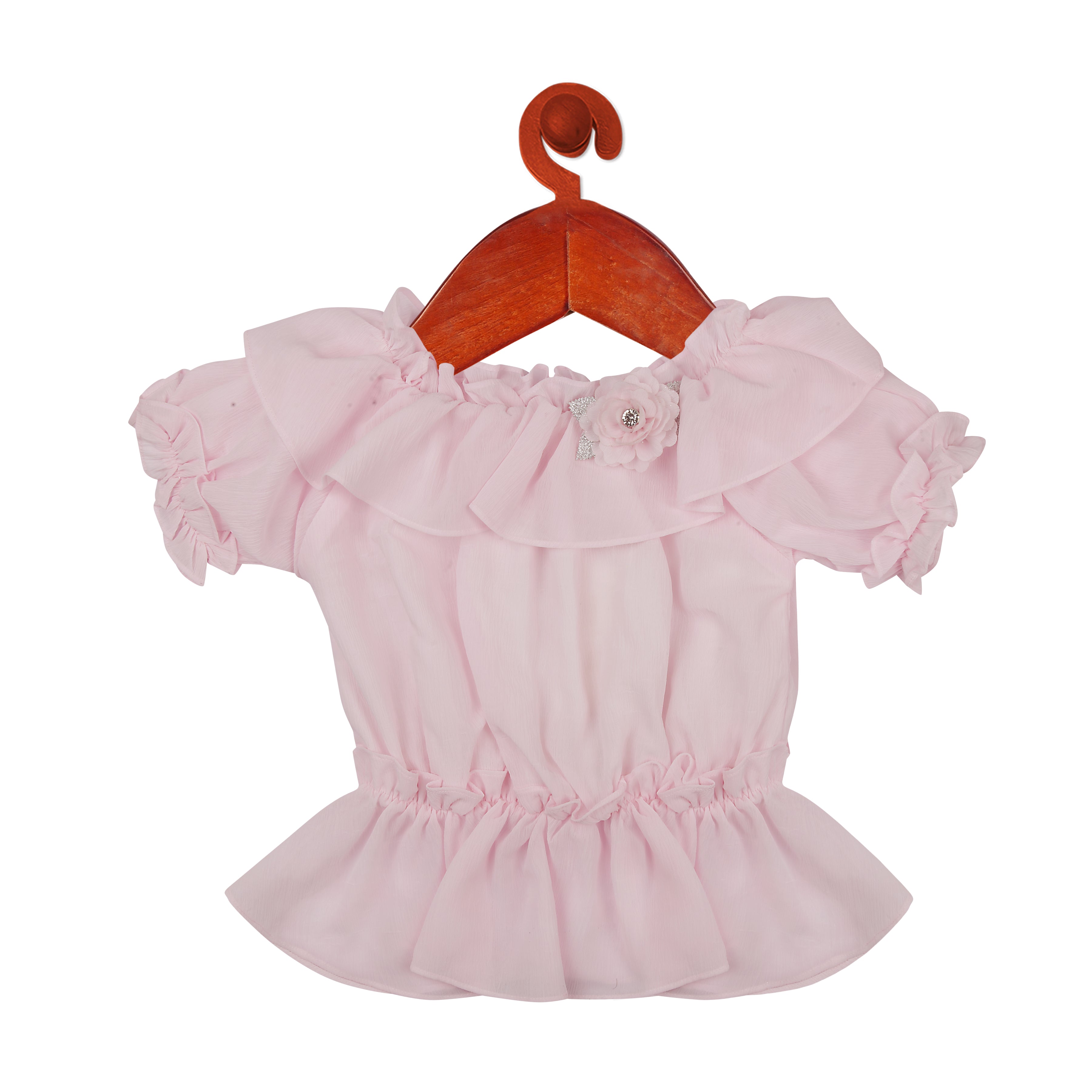 Pink Ruffle Sleeve Party Top for Girls