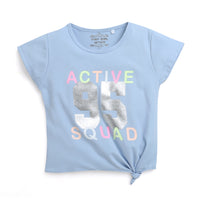 Sky Blue Printed Tie Knot Top for Girls