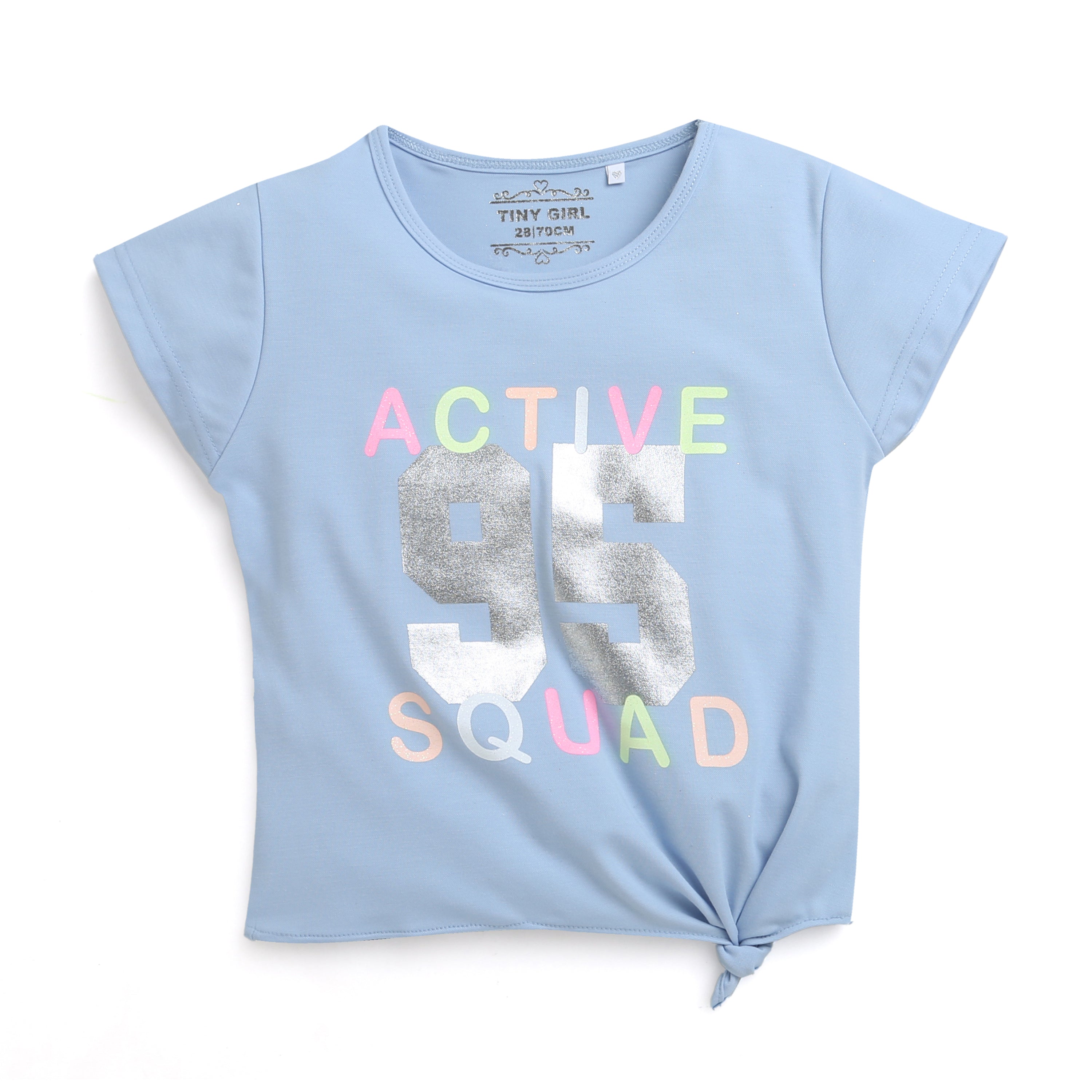 Sky Blue Printed Tie Knot Top for Girls