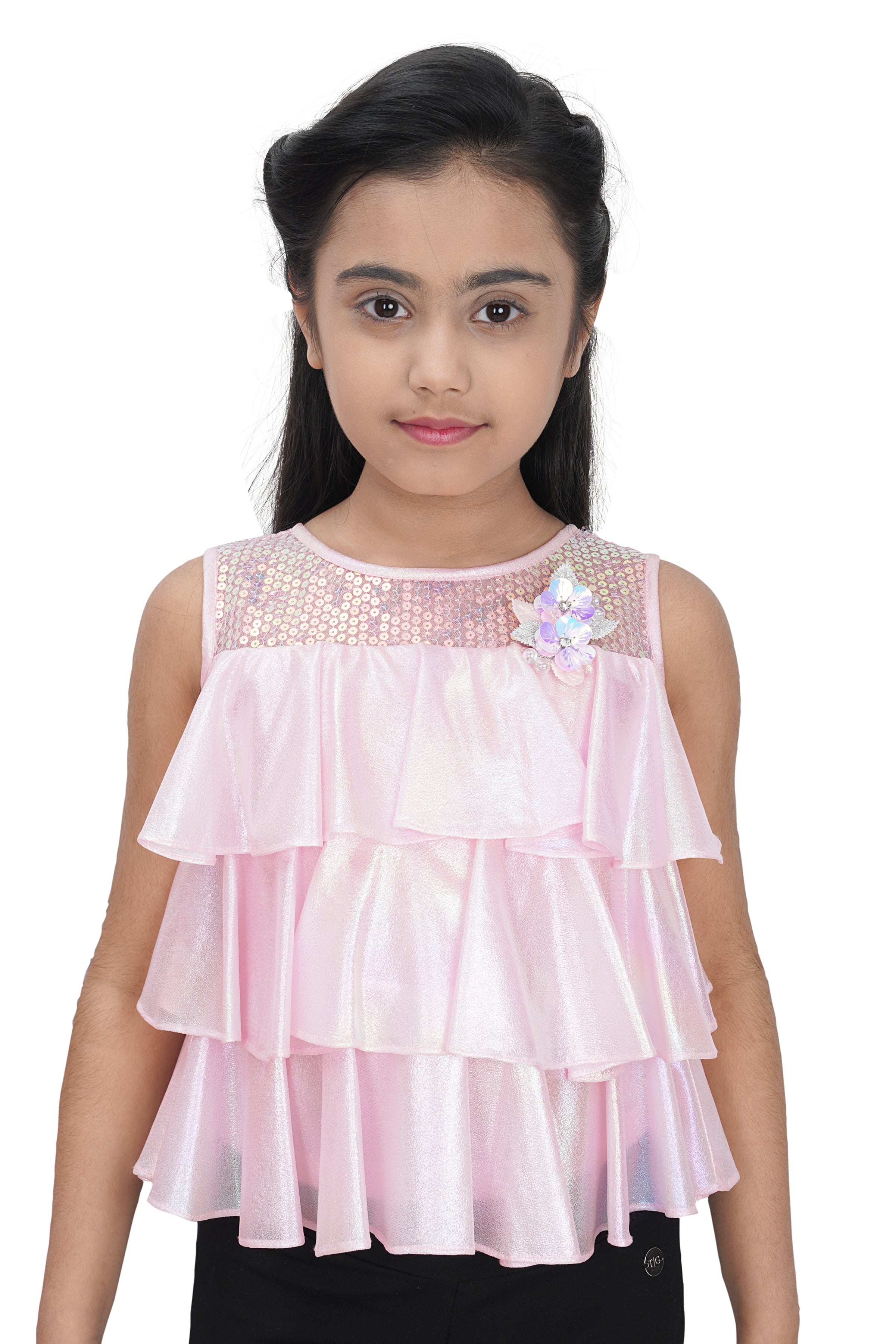 Pink Layered Frill Party Top for Girls