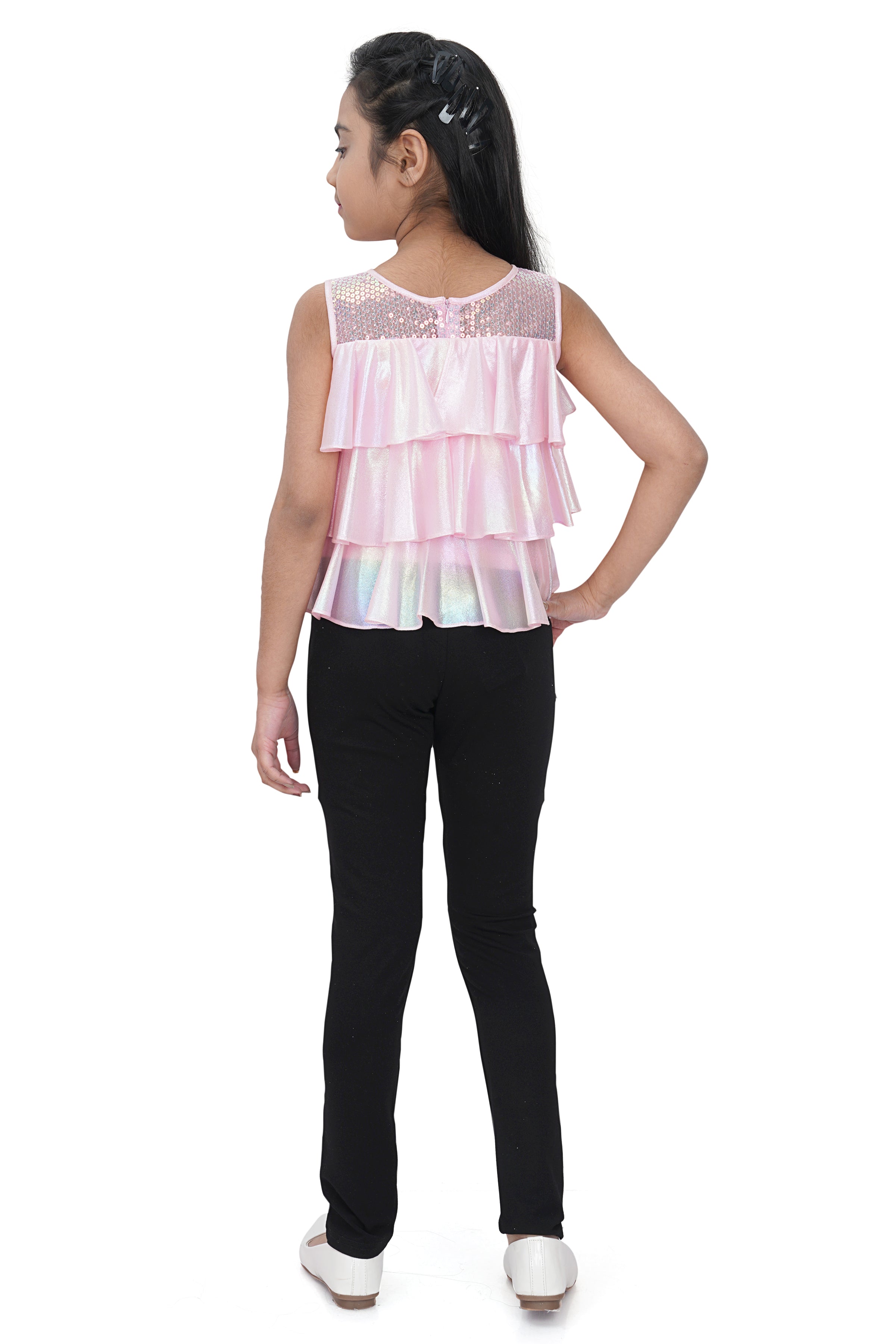 Pink Layered Frill Party Top for Girls