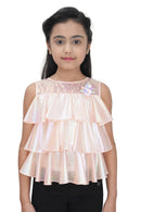 White Ruffle Layer Sleeveless Top for Girls
