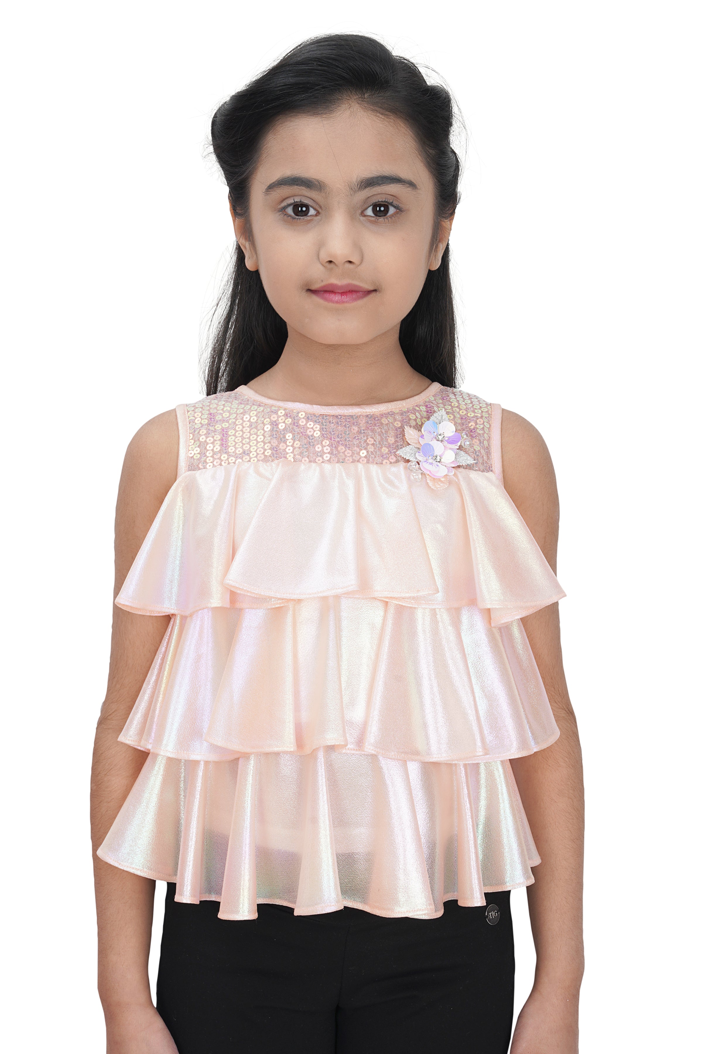 White Ruffle Layer Sleeveless Top for Girls