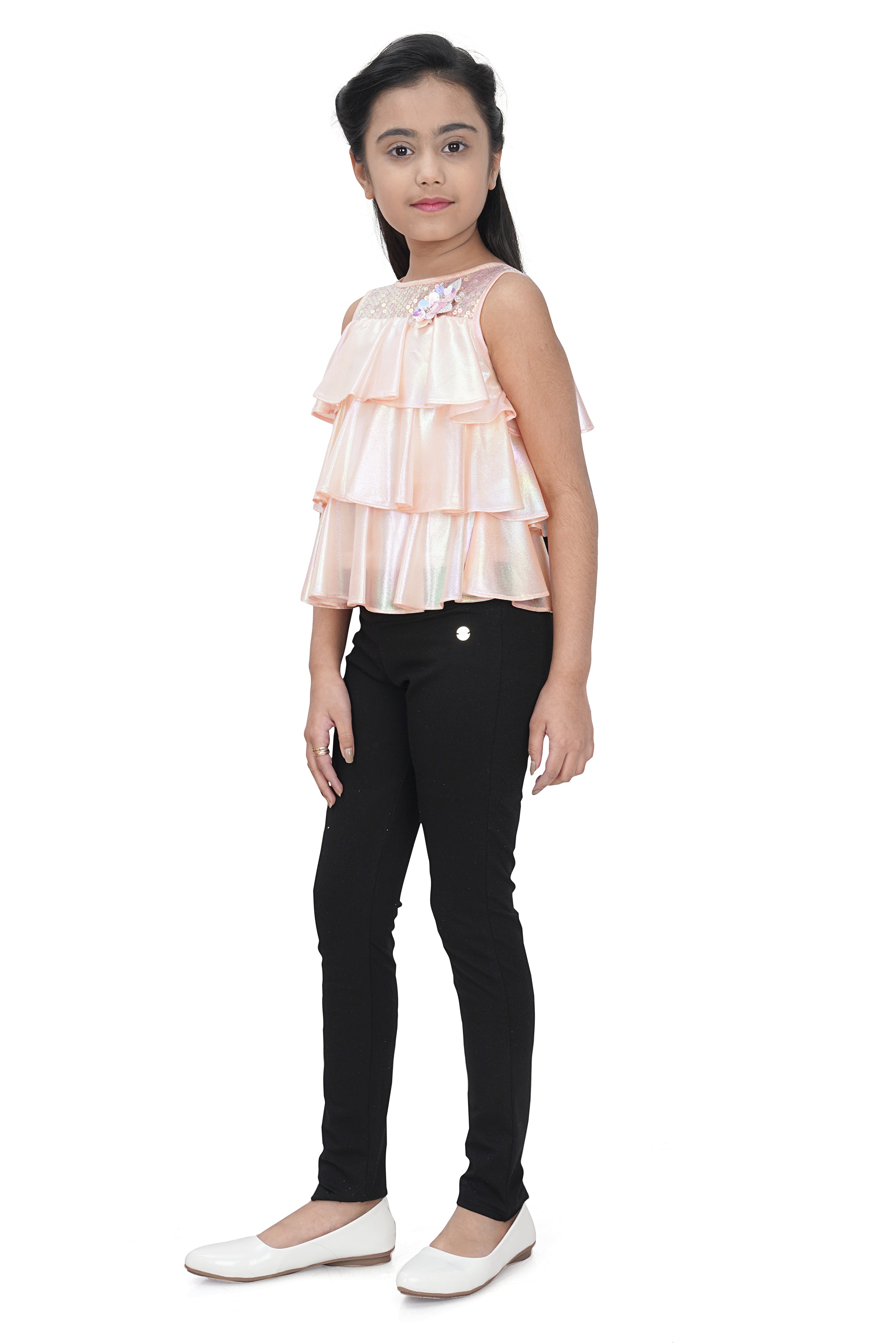 White Ruffle Layer Sleeveless Top for Girls