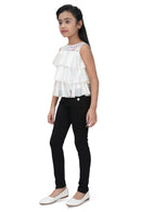 Tiny Girl Sleeveless Flower Applique & Sequin Embellished Layered Top - White