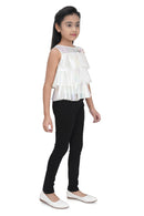 Tiny Girl Sleeveless Flower Applique & Sequin Embellished Layered Top - White