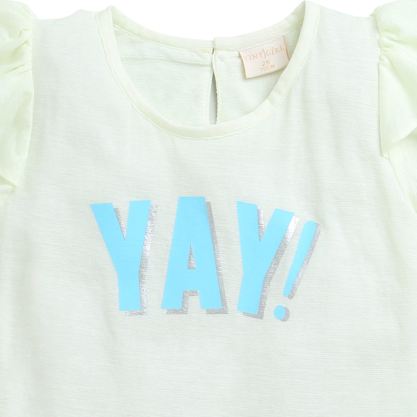 Mint Green YAY Printed Ruffle Sleeve Top