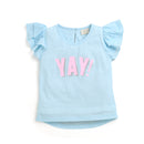 Blue "YAY" Ruffle Sleeve Top for Girls