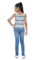Sleeveless Striped Crop Top for Girls – Blue