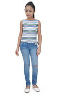 Sleeveless Striped Crop Top for Girls – Blue