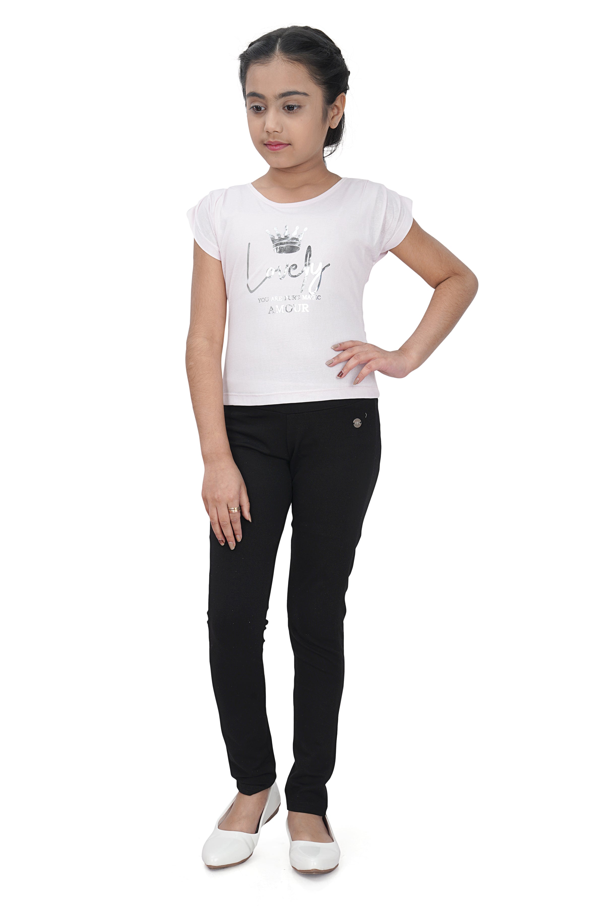 Pink Heart Print Casual Top for Girls