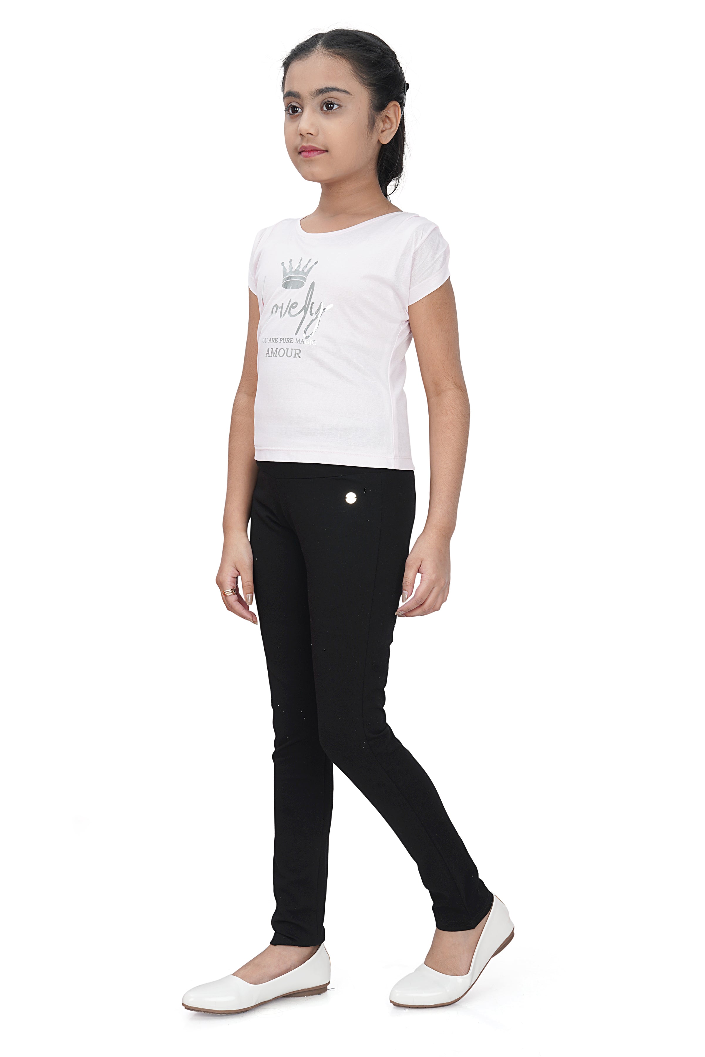 Pink Heart Print Casual Top for Girls