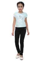 Sky Blue Heart Print Top for Girls