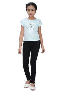 Sky Blue Heart Print Top for Girls