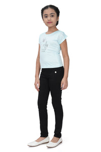 Sky Blue Heart Print Top for Girls