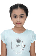 Sky Blue Heart Print Top for Girls