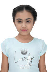 Sky Blue Heart Print Top for Girls
