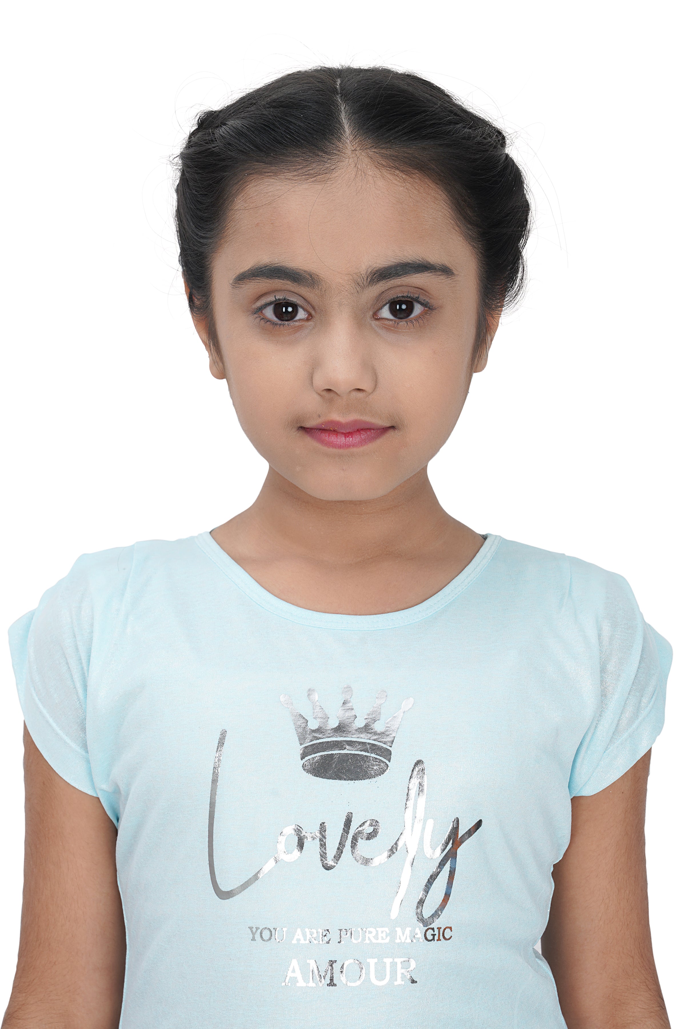 Sky Blue Heart Print Top for Girls