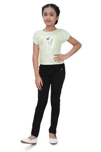 Mint Green Heart Print Top for Girls