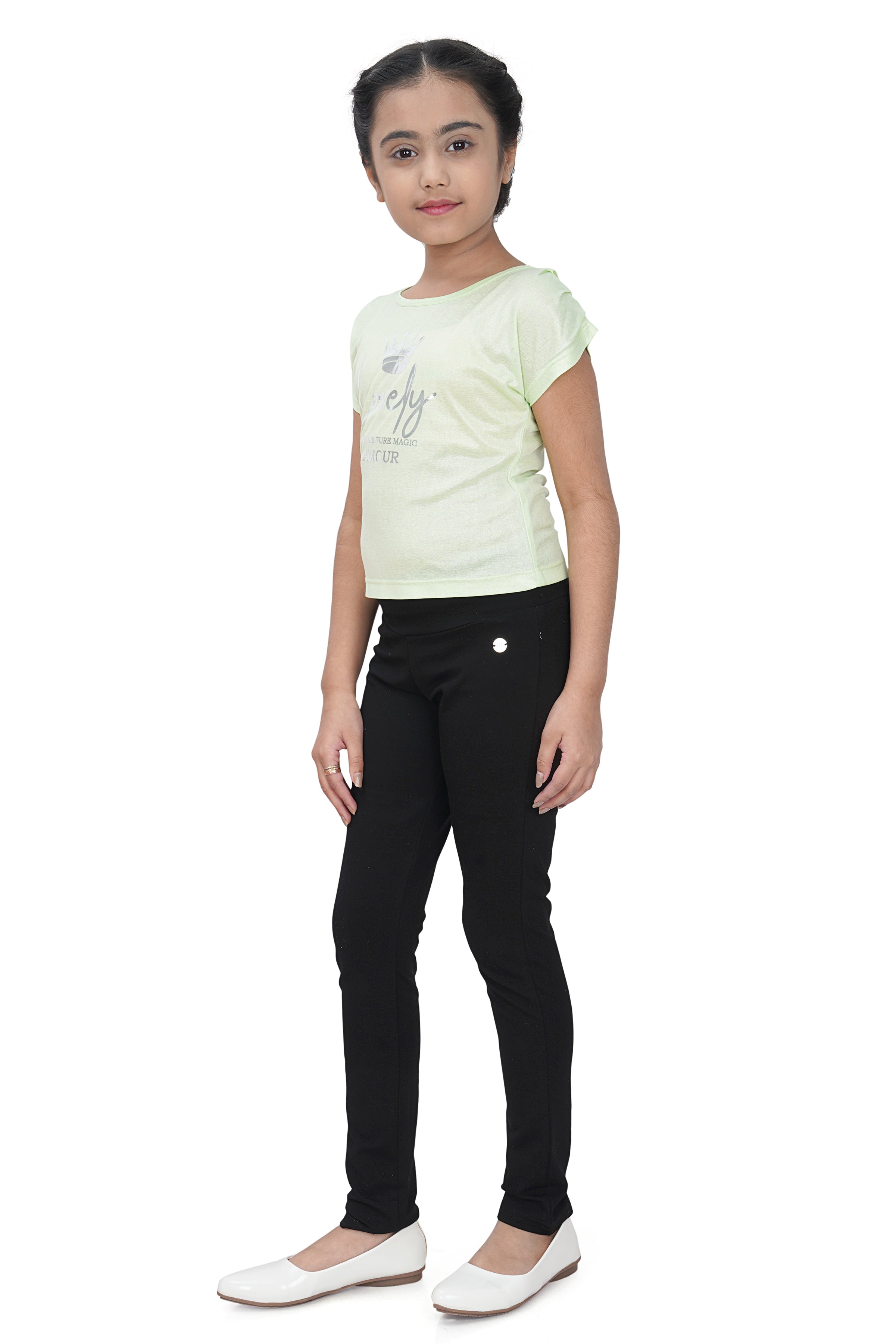 Mint Green Heart Print Top for Girls