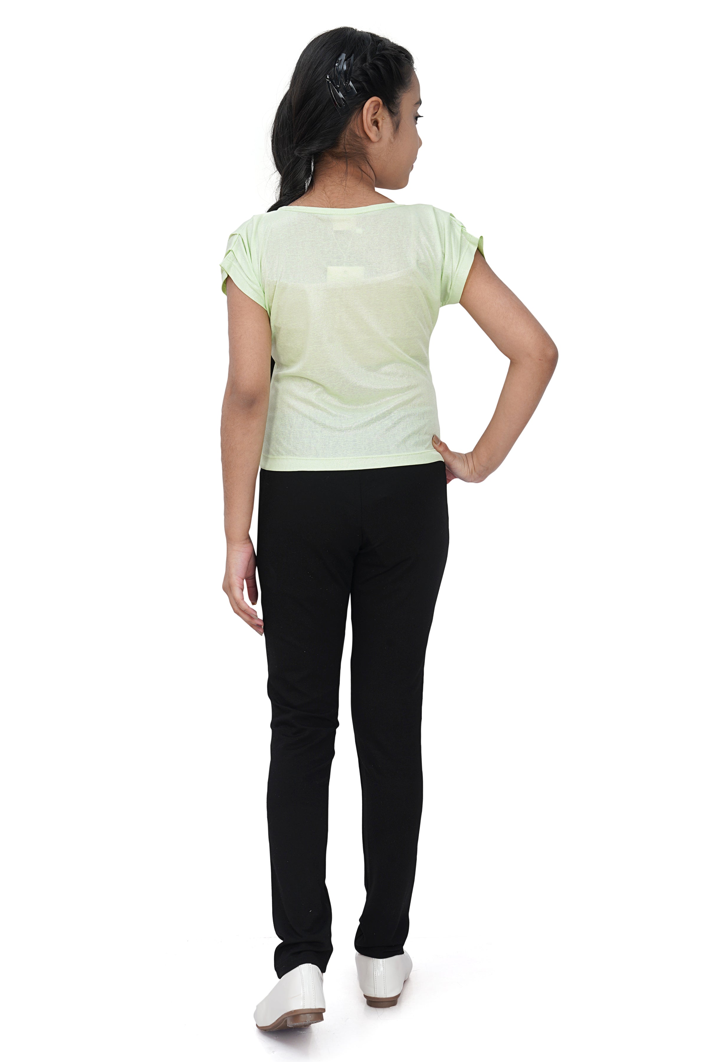 Mint Green Heart Print Top for Girls