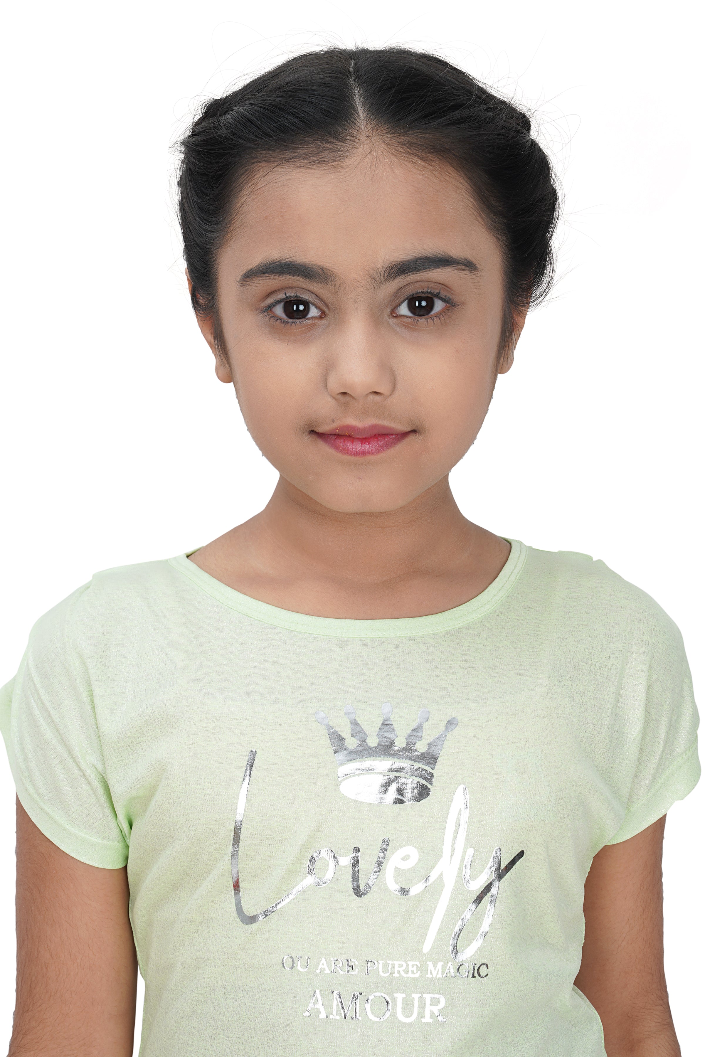 Mint Green Heart Print Top for Girls