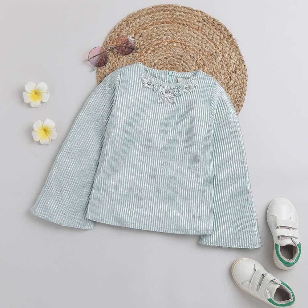 Tiny Girl Mint Floral Full Sleeve Top for Girls