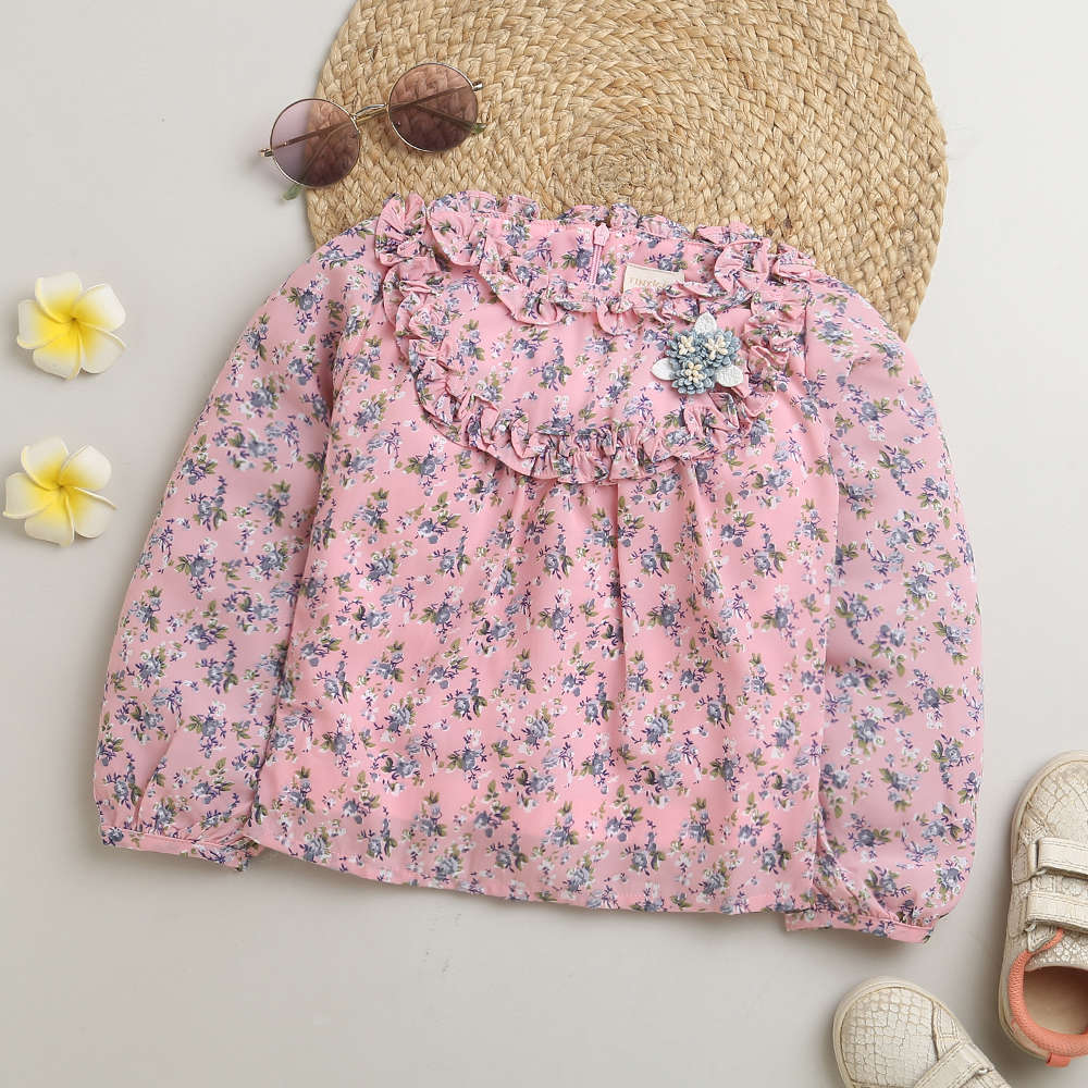 Tressel Pink Floral Hoodie Jacket for Girls