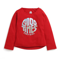 Tiny Girl Red Full Sleeve Graphic Top for Girls