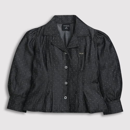 Black Puff Sleeve Button Shirt TG4099