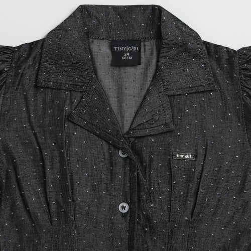 Black Puff Sleeve Button Shirt TG4099