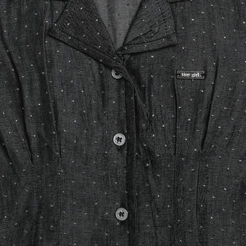 Black Puff Sleeve Button Shirt TG4099