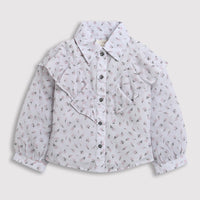 Tiny Girl White Polka Frill Collar Shirt for Girls