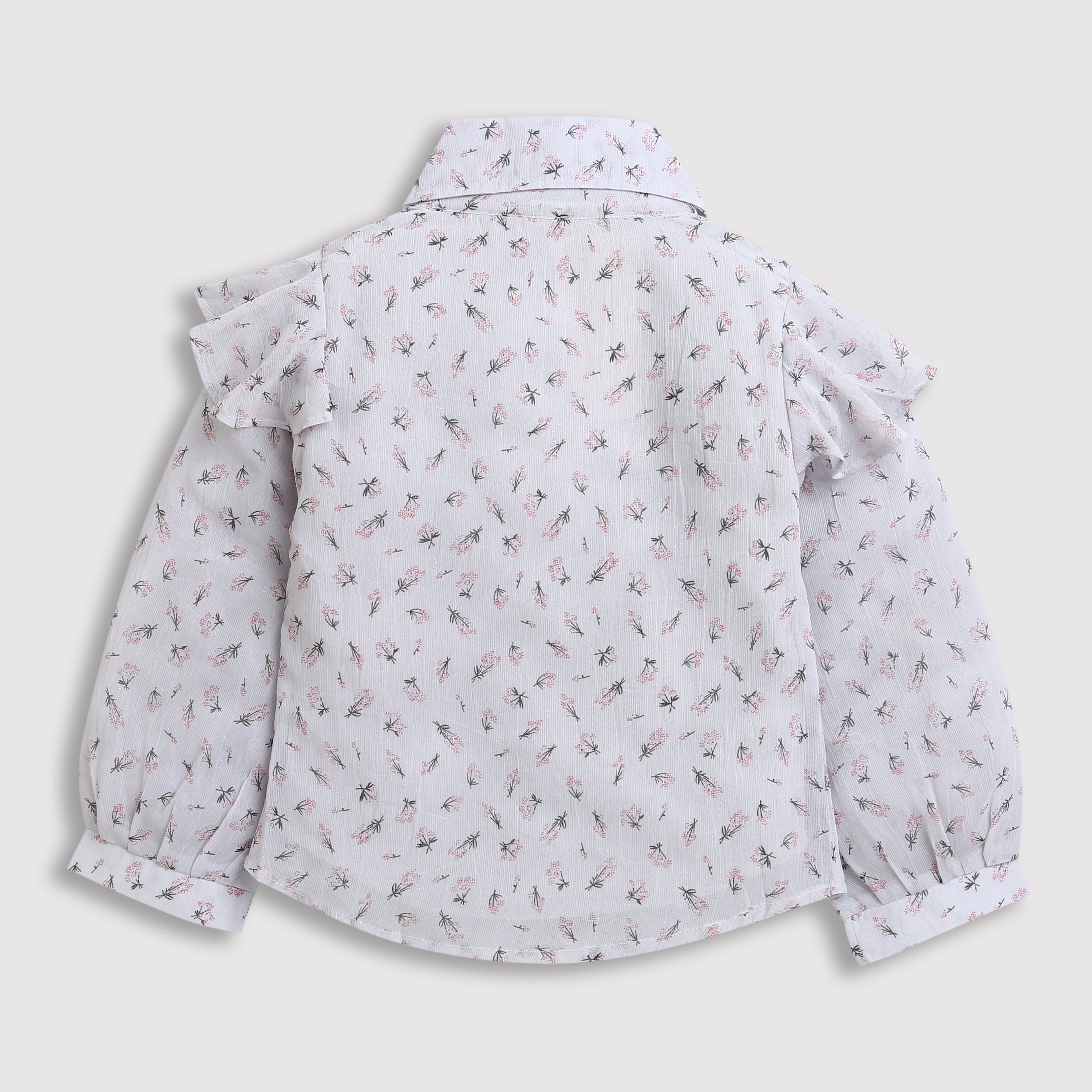 Tiny Girl White Polka Frill Collar Shirt for Girls
