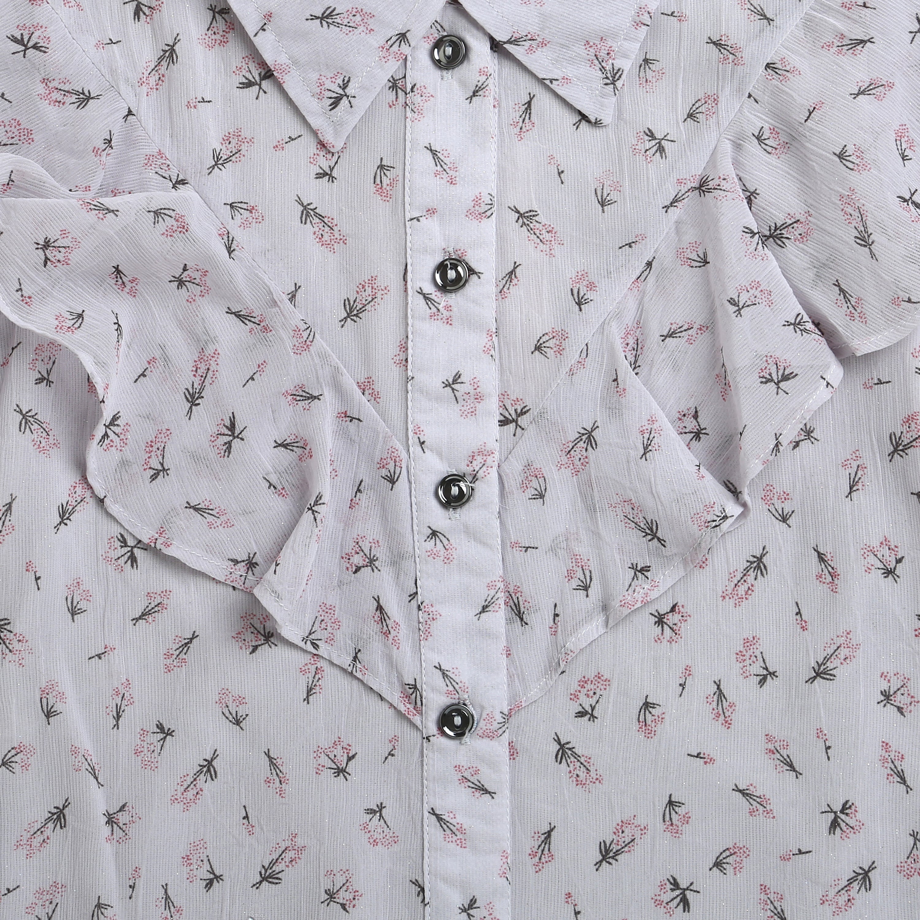 Tiny Girl White Polka Frill Collar Shirt for Girls