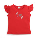 Tiny Girl Red Ruffle Sleeve Graphic Top – Cute Casual Wear for Girls