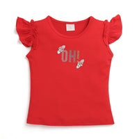 Tiny Girl Red Ruffle Sleeve Graphic Top – Cute Casual Wear for Girls